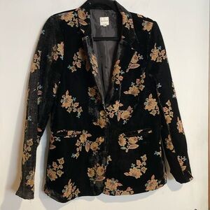 Ellison for Anthropologie black velvet floral print blazer size large